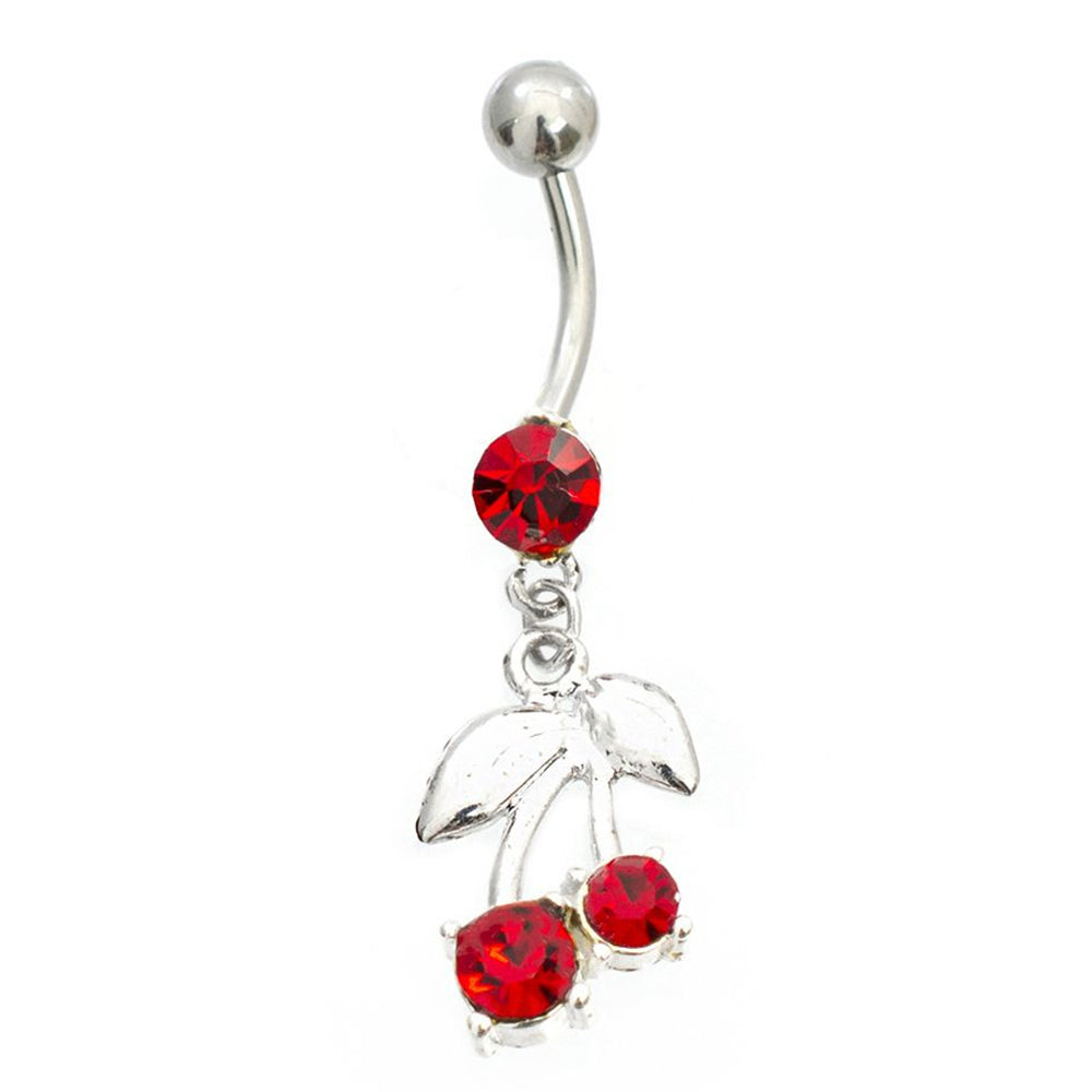 Surgical Steel 14 Gauge Belly Button Ring Red CZ with Heart Rose