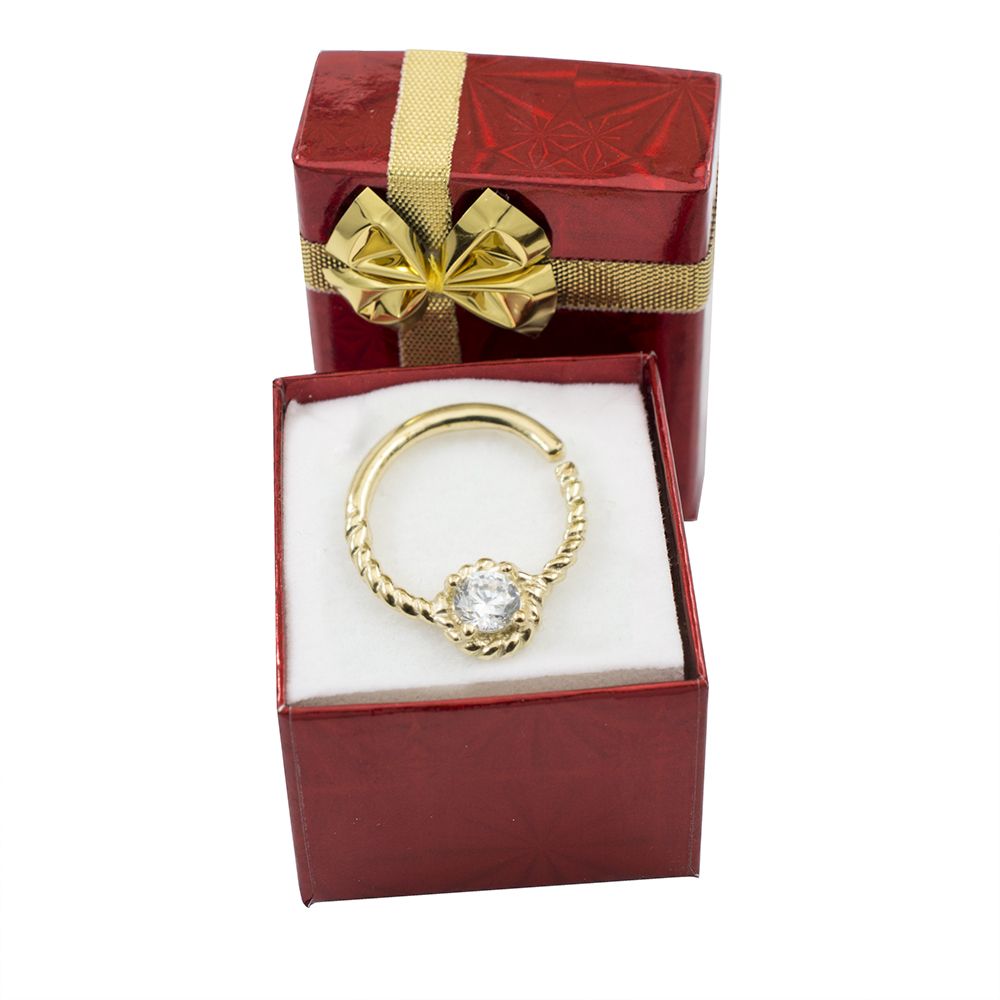 14KT Solid Gold 16 Gauge Braided Bendable Hoop Ring with CZ