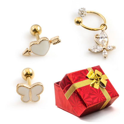Surgical Steel 16 Gauge Cartilage Butterfly & Heart Gift Set - 3 Pack
