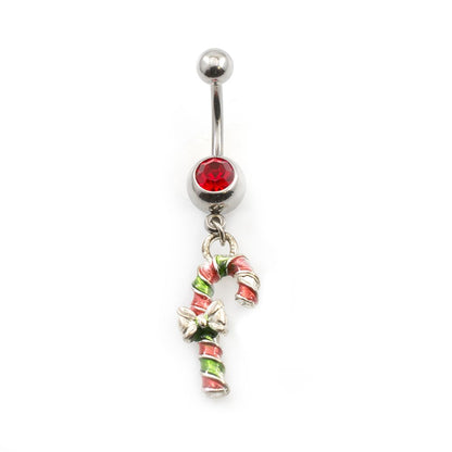 Surgical Steel 14 Gauge Christmas Candy Cane Jeweled Belly Ring
