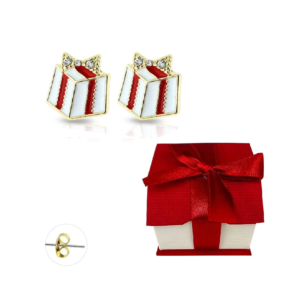 Surgical Steel 20 Gauge Gold CZ Stud Earrings Gift Box - Pair