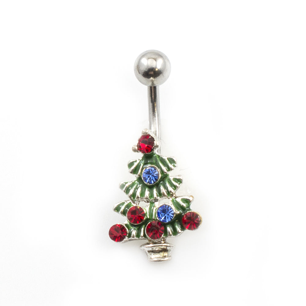 Surgical Steel 14 Gauge Christmas Tree Belly Ring with CZ Gems - photo 2