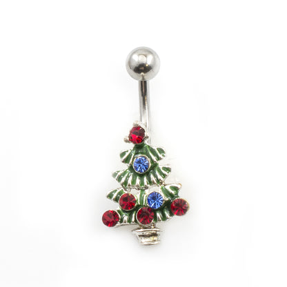 Surgical Steel 14 Gauge Christmas Tree Belly Ring with CZ Gems - photo 2