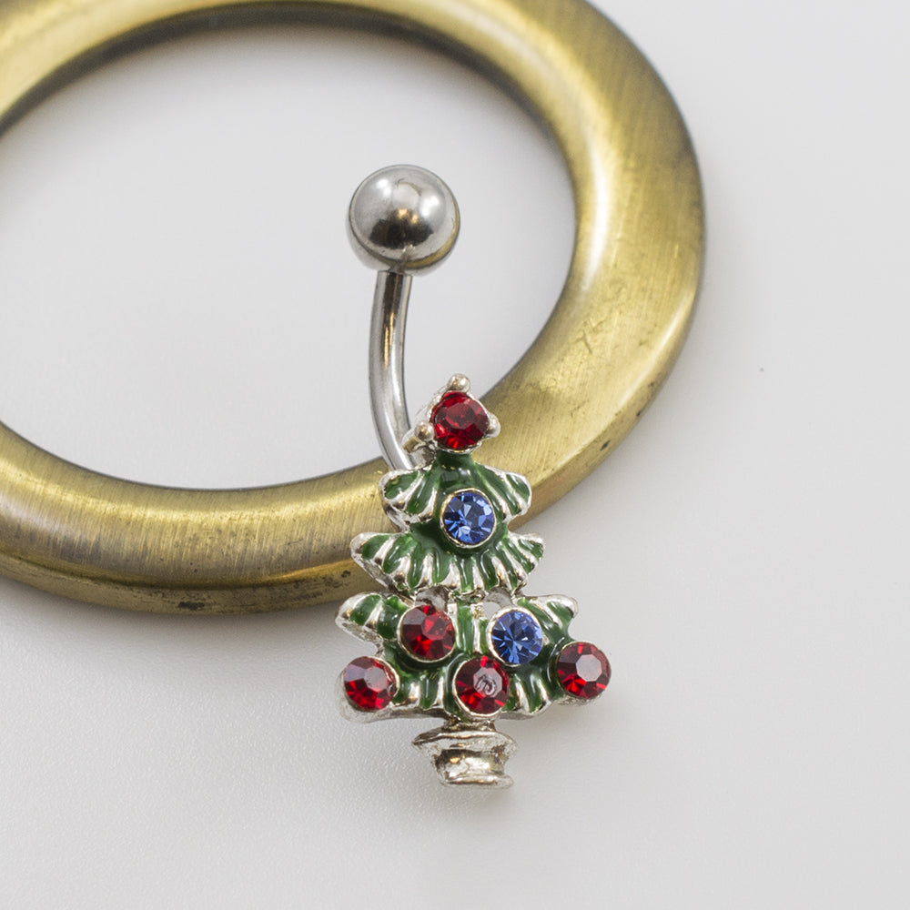 Surgical Steel 14 Gauge Christmas Tree Belly Ring with CZ Gems - photo 3