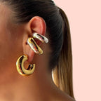 Surgical Steel Chunky Hollow Ear Cuff Gold & Silver 9.8mm - Pair