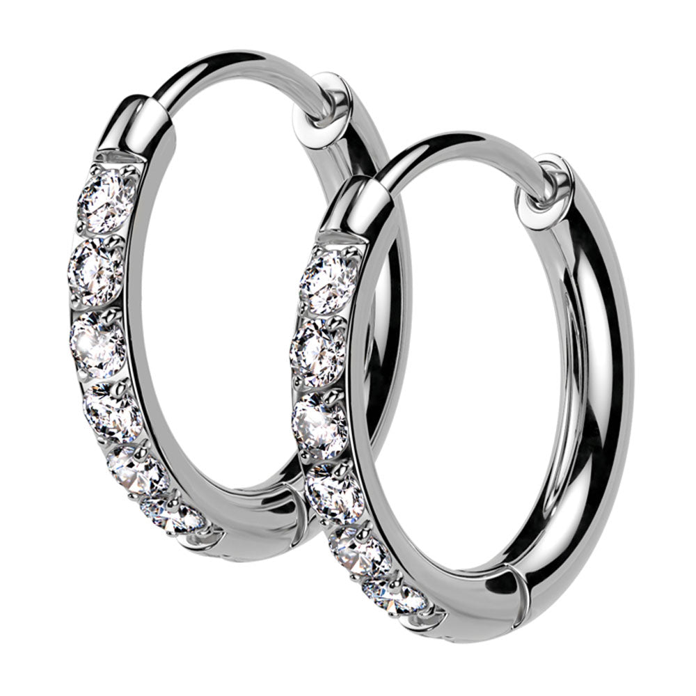 Surgical Steel Huggie Hoops 20G 8mm & 10mm with Outward CZ - Pair - photo 6