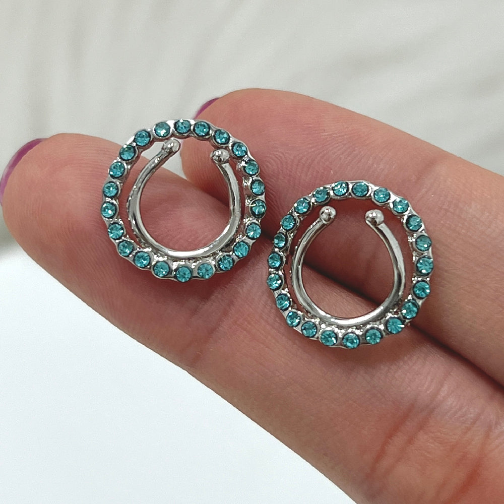 Surgical Steel Paved Circle CZ Clip On Nipple Rings - Pair - photo 4