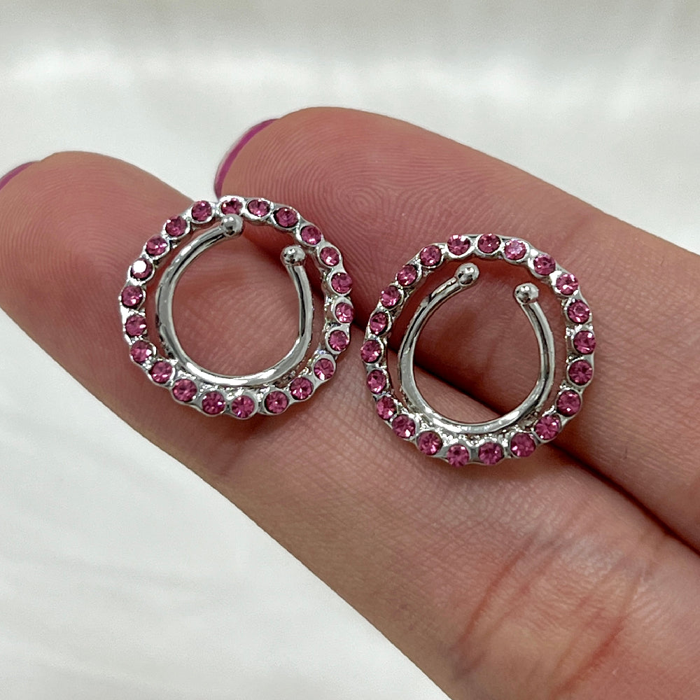 Surgical Steel Paved Circle CZ Clip On Nipple Rings - Pair - photo 5