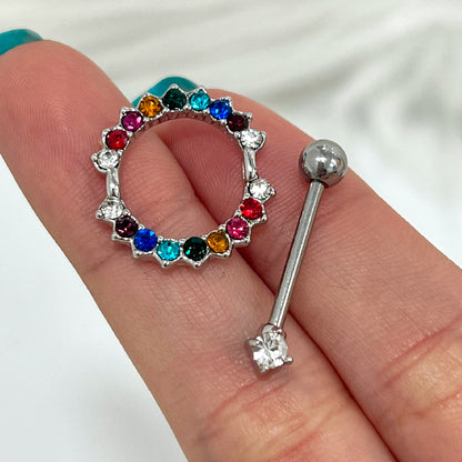 Surgical Steel Nipple Shield with Rainbow CZ Circle of Life - Pair - photo 4