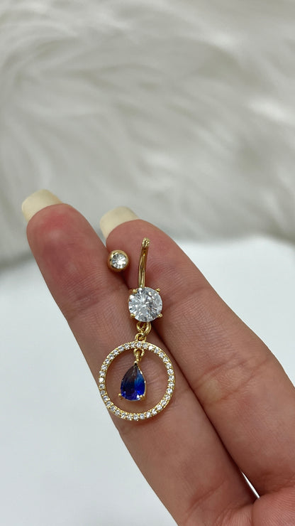 Surgical Steel 14 Gauge Belly Ring with Paved CZ Teardrop Dangle - photo 3