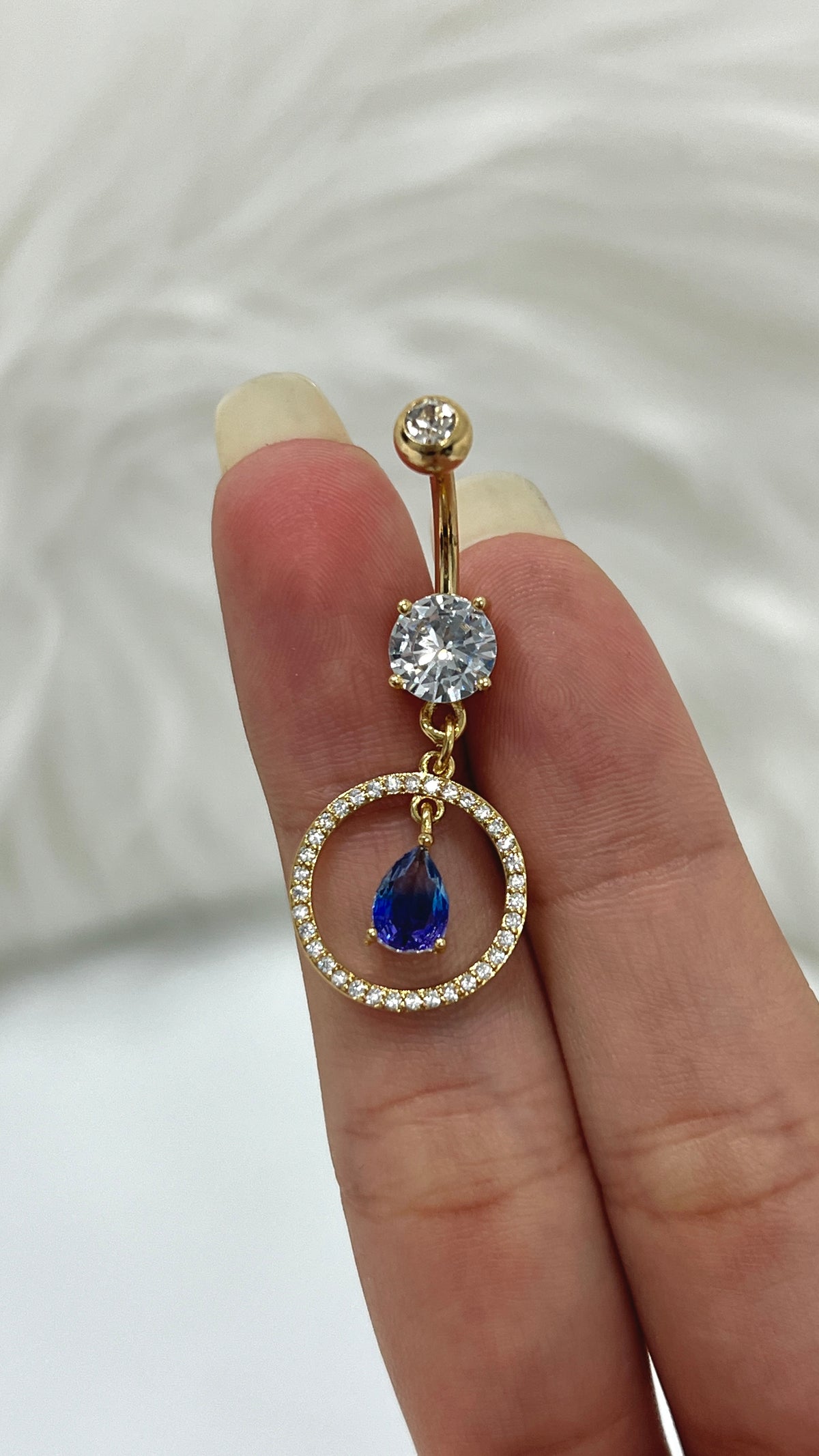 Surgical Steel 14 Gauge Belly Ring with Paved CZ Teardrop Dangle - photo 5