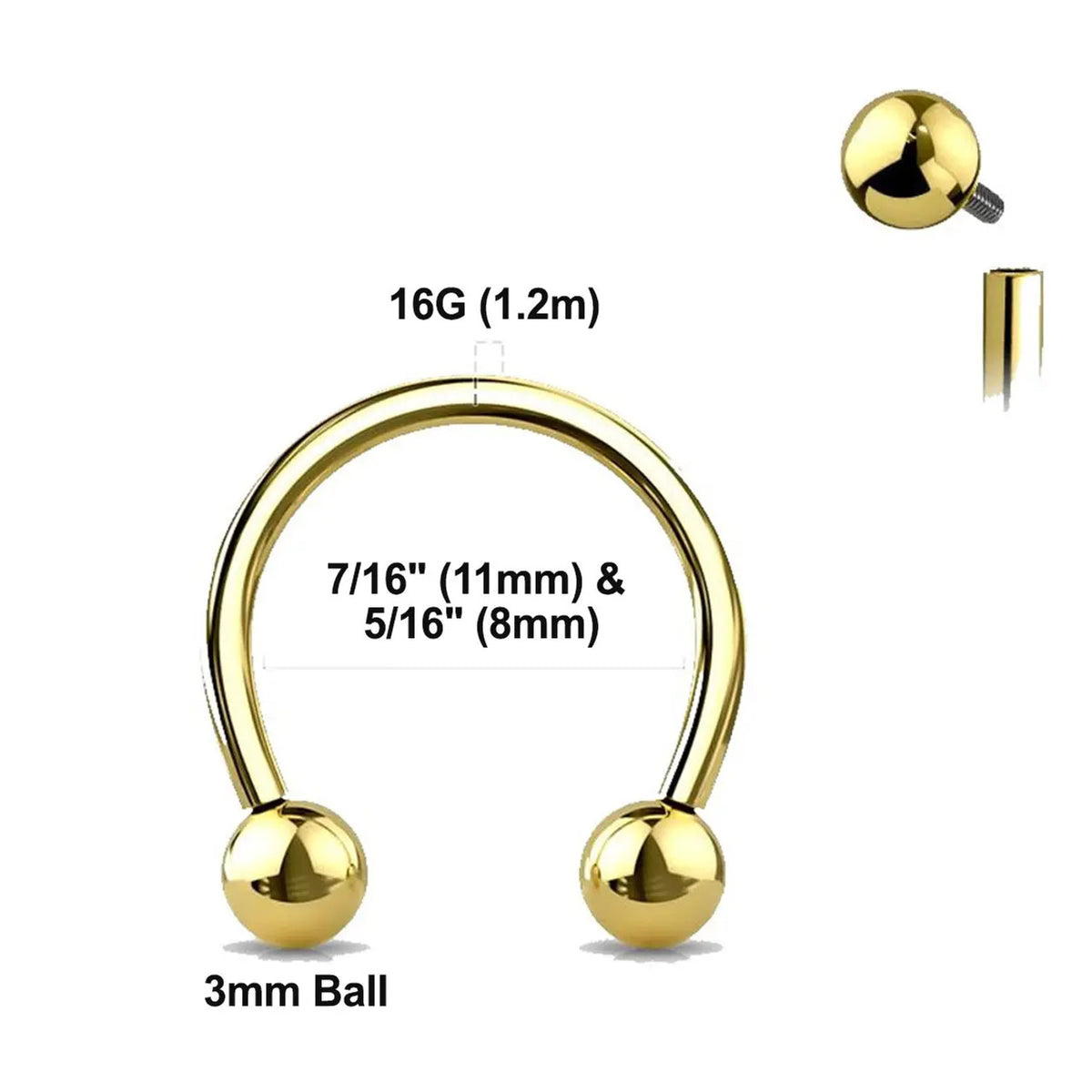 Titanium 16 Gauge Horseshoe Septum Barbell with 3mm Ball - photo 2