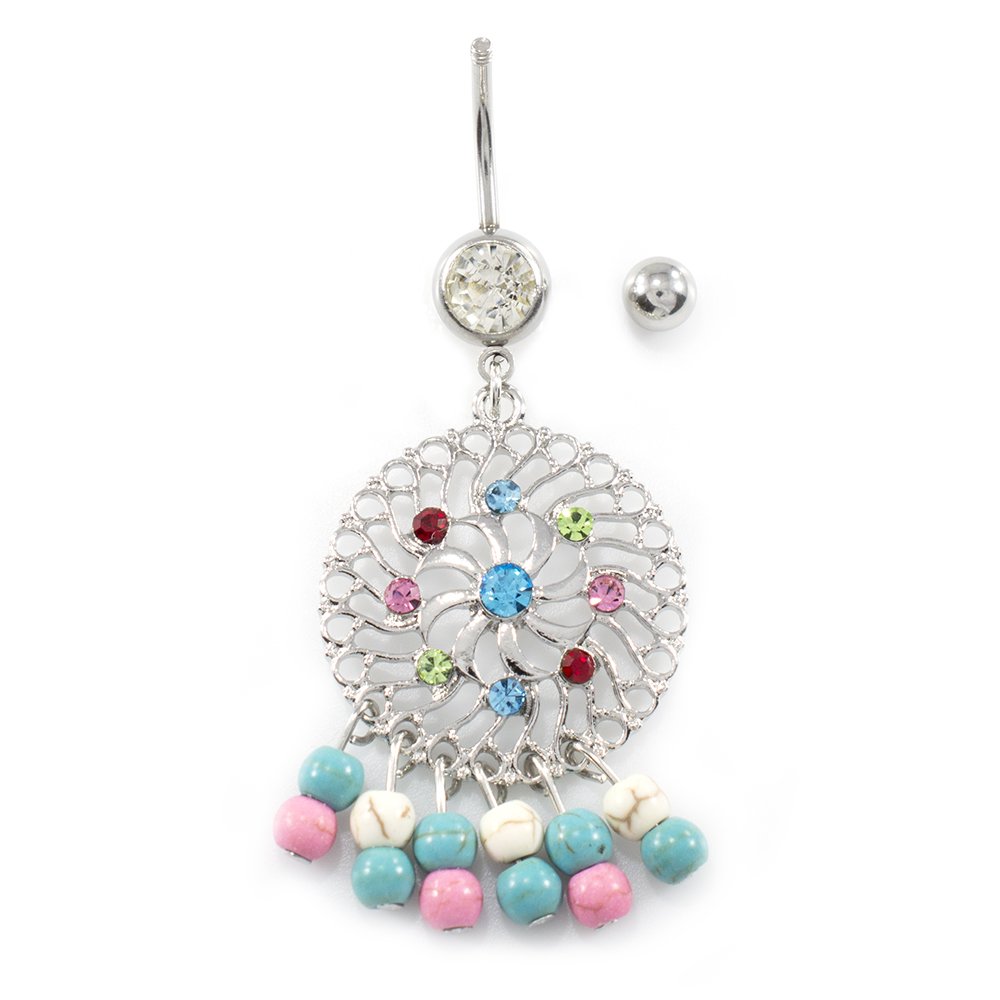 Surgical Steel 14 Gauge Circular Belly Ring Dangle Hipster Beads - photo 3