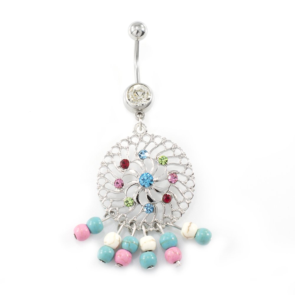 Surgical Steel 14 Gauge Circular Belly Ring Dangle Hipster Beads