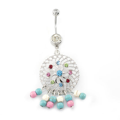 Surgical Steel 14 Gauge Circular Belly Ring Dangle Hipster Beads