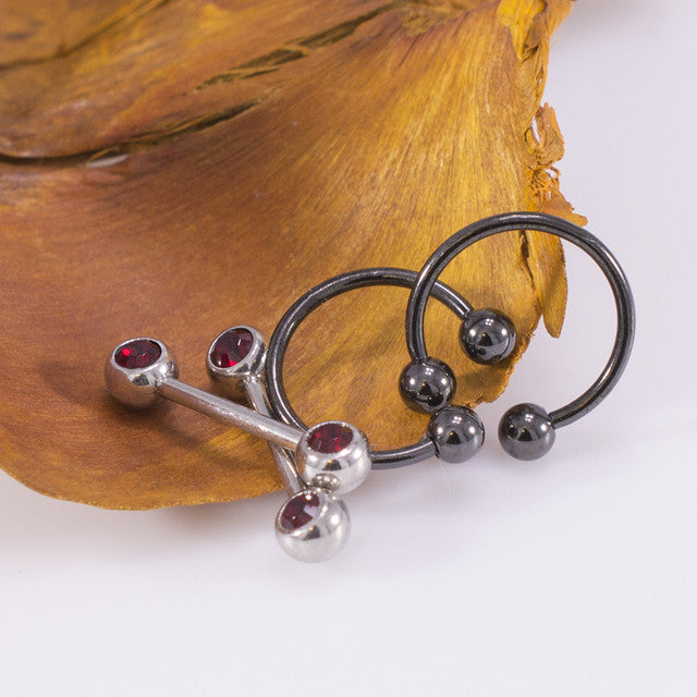 Surgical Steel 16 Gauge Horseshoe & Straight Barbell Garnet CZ Set