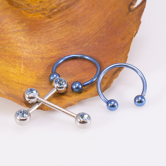 PVD Blue Surgical Steel 16G Horseshoe & Straight Barbell CZ Set