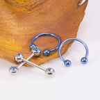 PVD Blue Surgical Steel 16G Horseshoe & Straight Barbell CZ Set