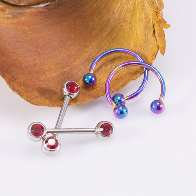 Surgical Steel 16 Gauge Horseshoe & Straight Barbell Red CZ Set