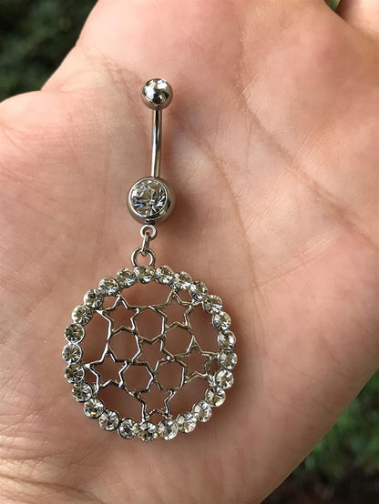 Surgical Steel 14 Gauge Belly Ring with Circular Star Clear CZ - photo 2