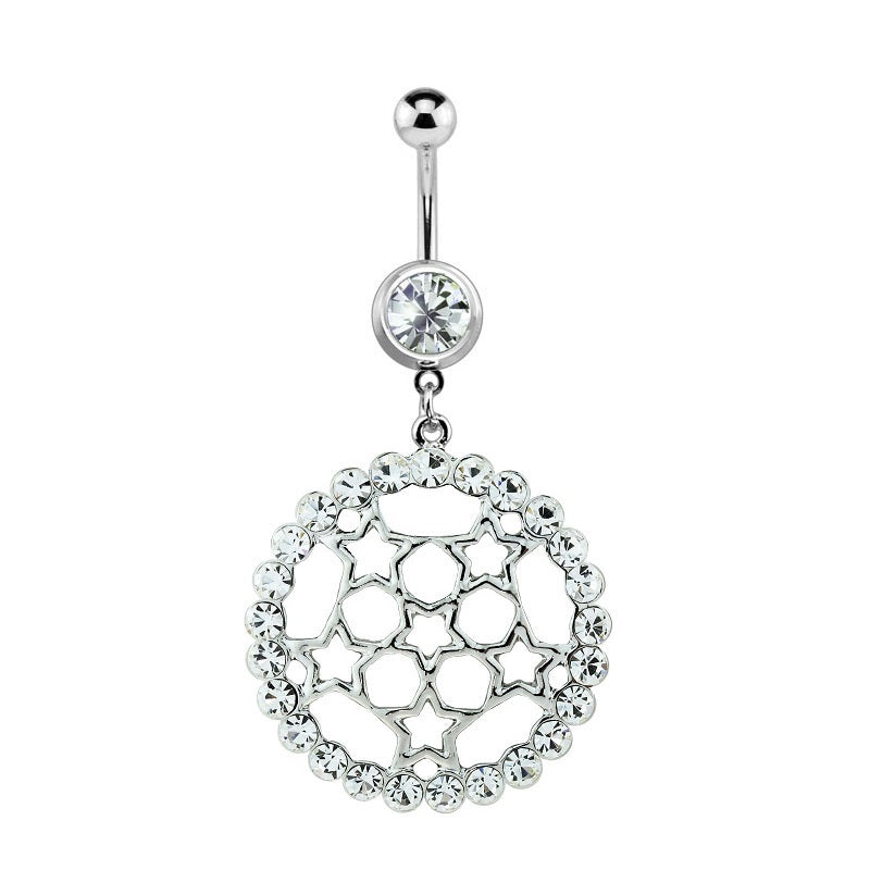 Surgical Steel 14 Gauge Belly Ring with Circular Star Clear CZ