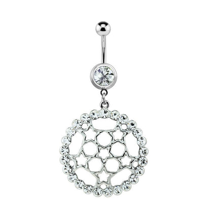 Surgical Steel 14 Gauge Belly Ring with Circular Star Clear CZ