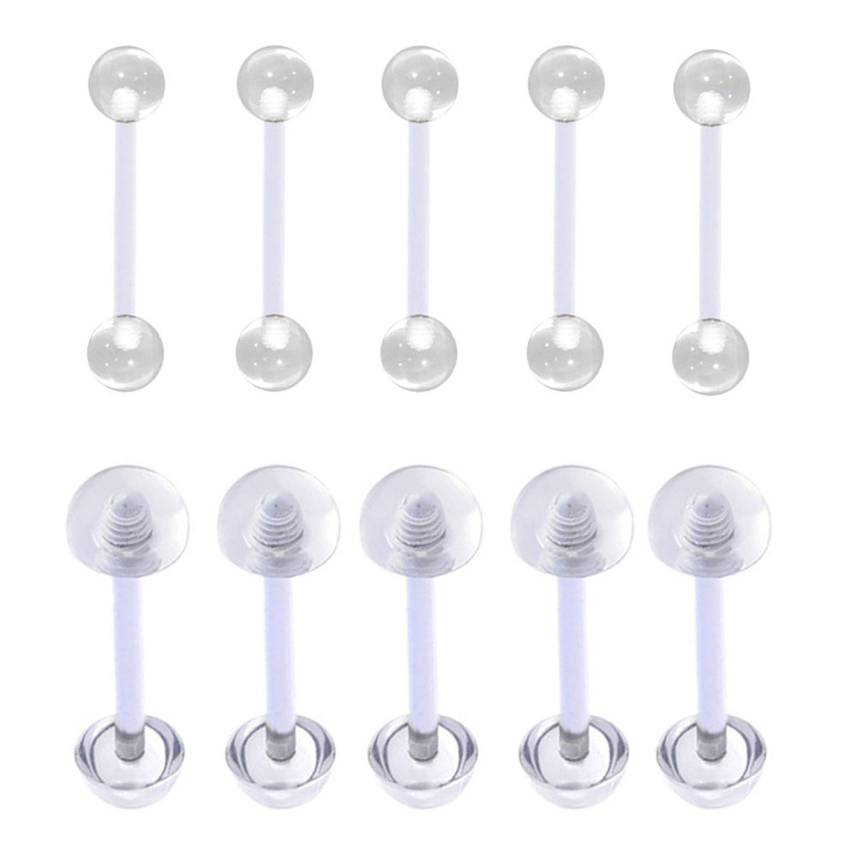 Clear Acrylic Flexible Retainer Barbells 14 Gauge 16mm - 10 Pack