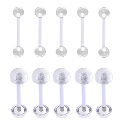 Clear Acrylic Flexible Retainer Barbells 14 Gauge 16mm - 10 Pack