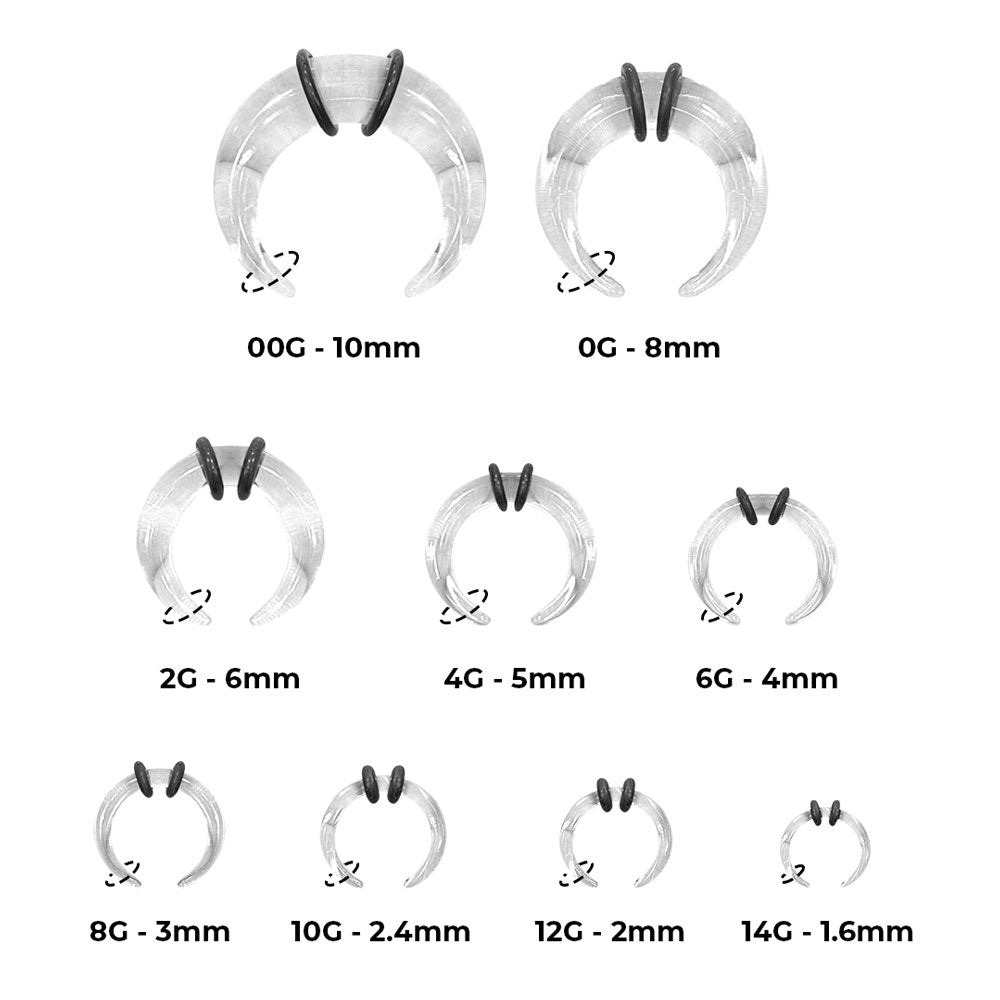 Acrylic 00 to 14 Gauge Clear Horseshoe Septum Clicker Hoop