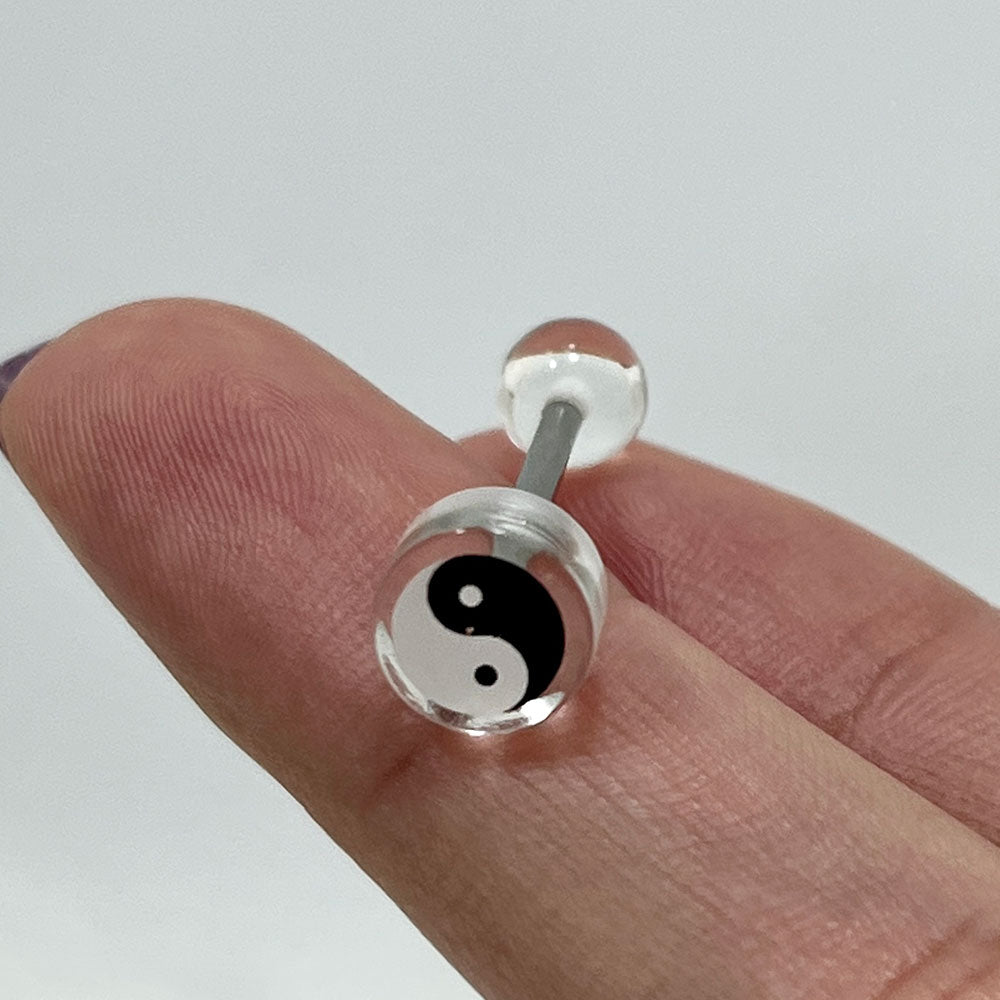 Surgical Steel Tongue Barbell 14G 16mm with Acrylic Yin Yang - photo 5