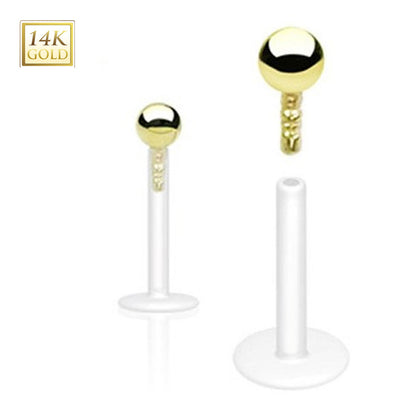 Bioflex 16 Gauge Labret Stud with 14K Solid Gold Push In Ball Top - photo 3