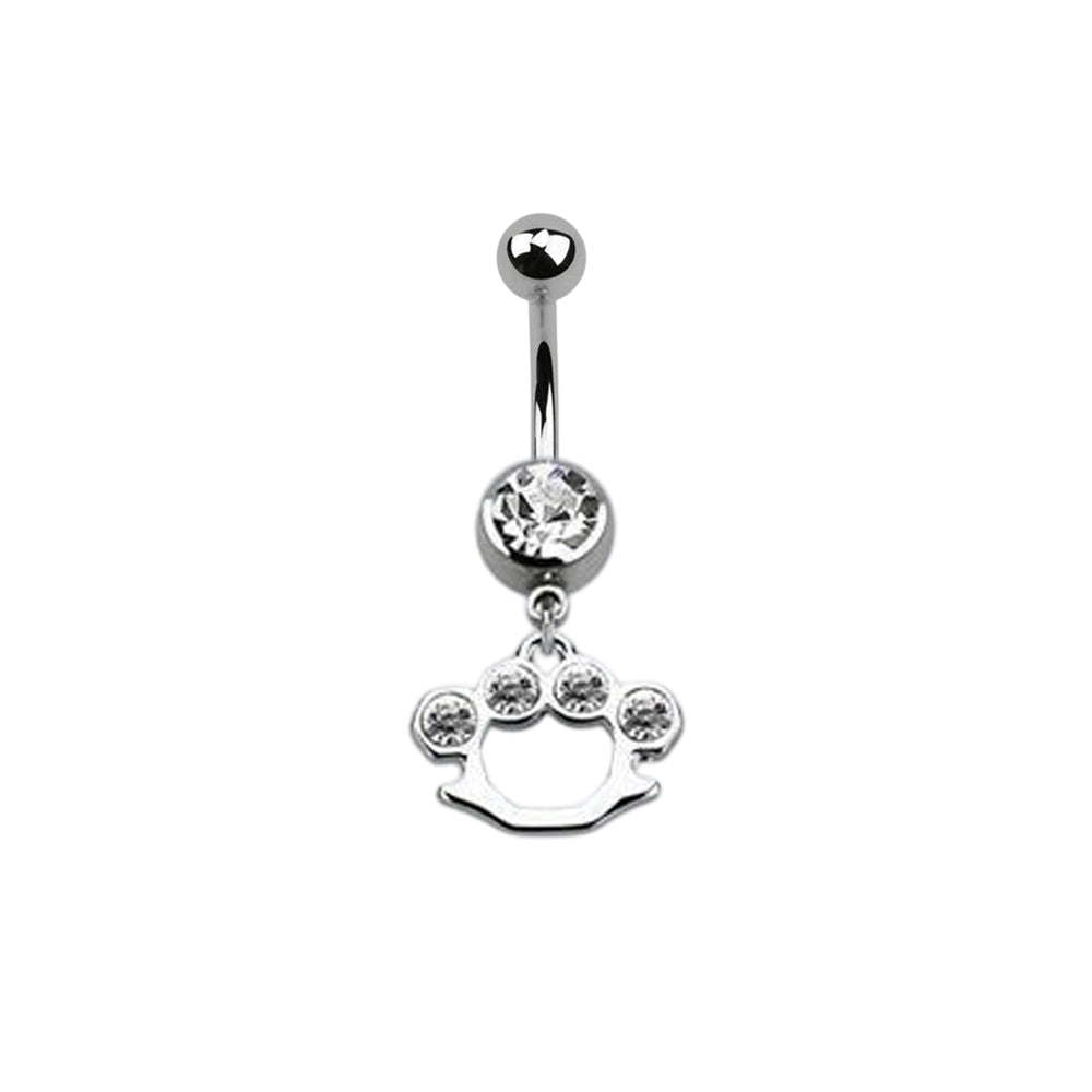 Surgical Steel 14 Gauge Belly Ring with CZ Dangle Brass Knuckles - photo 3
