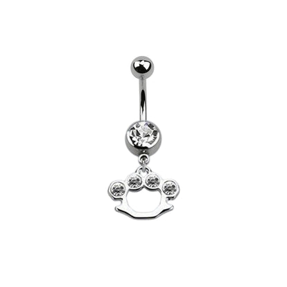 Surgical Steel 14 Gauge Belly Ring with CZ Dangle Brass Knuckles - photo 3