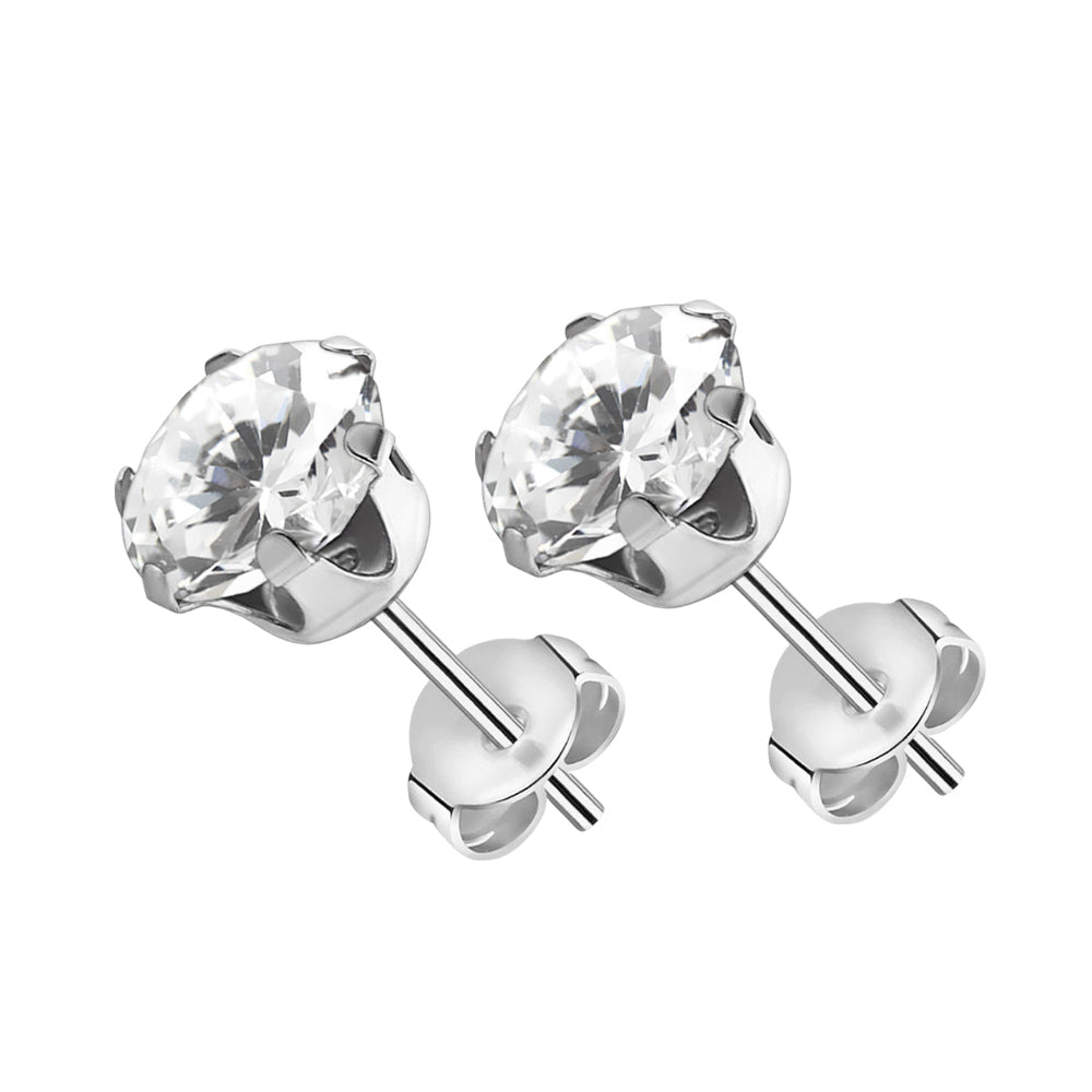 Surgical Steel 20 Gauge Cubic Zirconia Stud Earrings - Pair