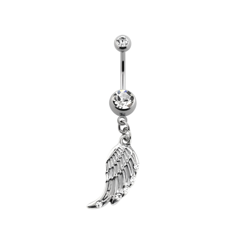 Titanium 14 Gauge Belly Button Ring with Wing CZ Dangle