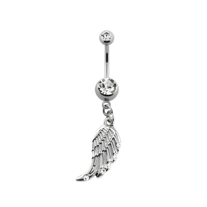 Titanium 14 Gauge Belly Button Ring with Wing CZ Dangle