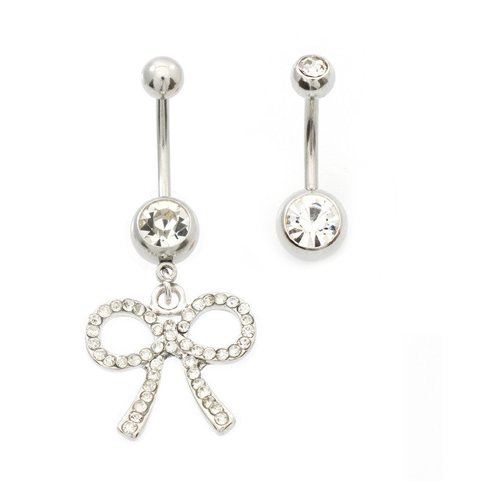 Surgical Steel 14 Gauge Belly Ring Set with Paved CZ Bow - Pair - photo 3