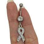Surgical Steel 14 Gauge Belly Ring Cancer Awareness CZ Ribbon - Pair - photo 4