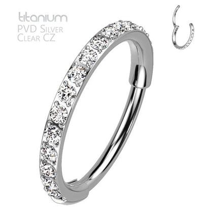 Titanium 20 Gauge Hinged Nose Ring CZ Hoop with Paved Clicker - photo 11