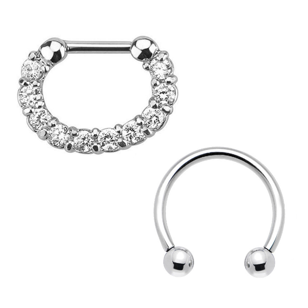 Surgical Steel 16 Gauge Horseshoe Septum Clicker Hoop with CZ - 2 Pack - photo 2