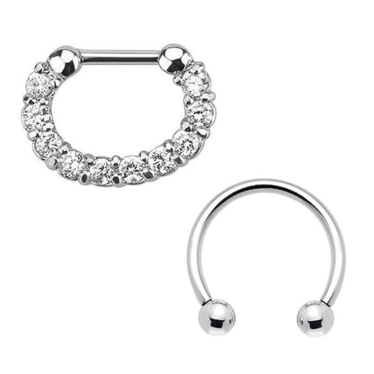 Surgical Steel 16 Gauge Horseshoe Septum Clicker Hoop with CZ - 2 Pack - photo 2