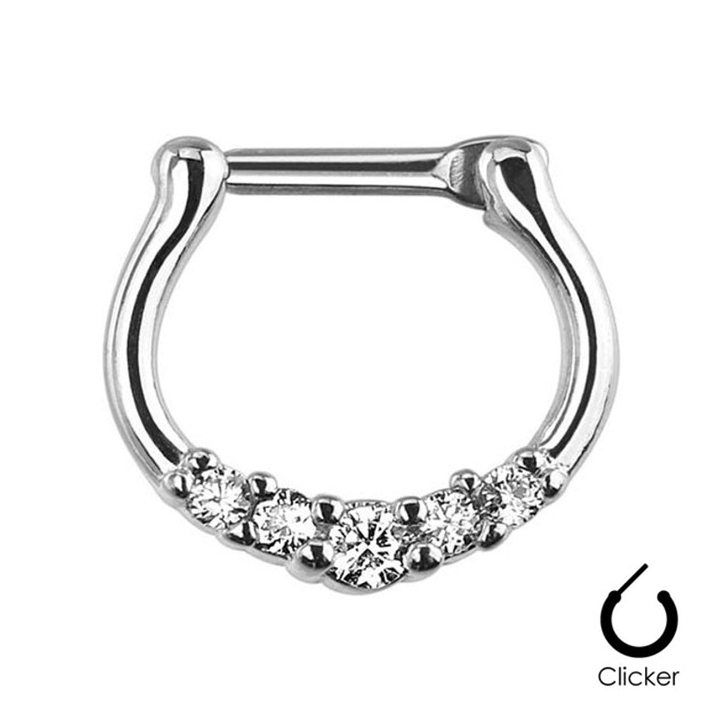 Surgical Steel 16 Gauge Five Prong CZ Septum Clicker Hoop - 6mm - photo 2