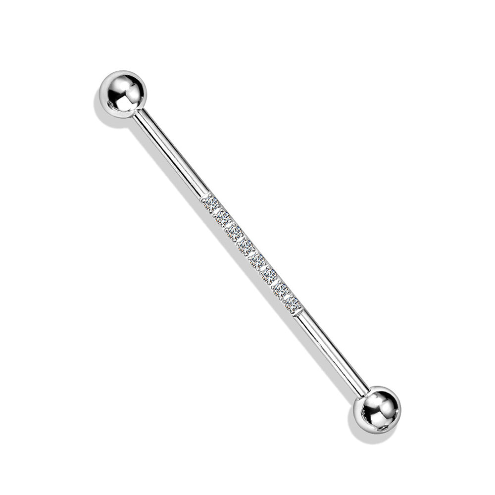 Surgical Steel 14 Gauge Industrial Barbell with CNC Lined CZ - photo 12