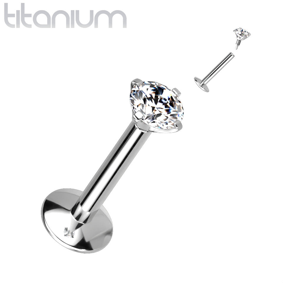 Titanium 16 Gauge Labret Stud CZ with Prong Convex Base - photo 2