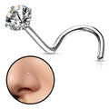 Surgical Steel 18 Gauge Nose Screw with Clear CZ Corkscrew