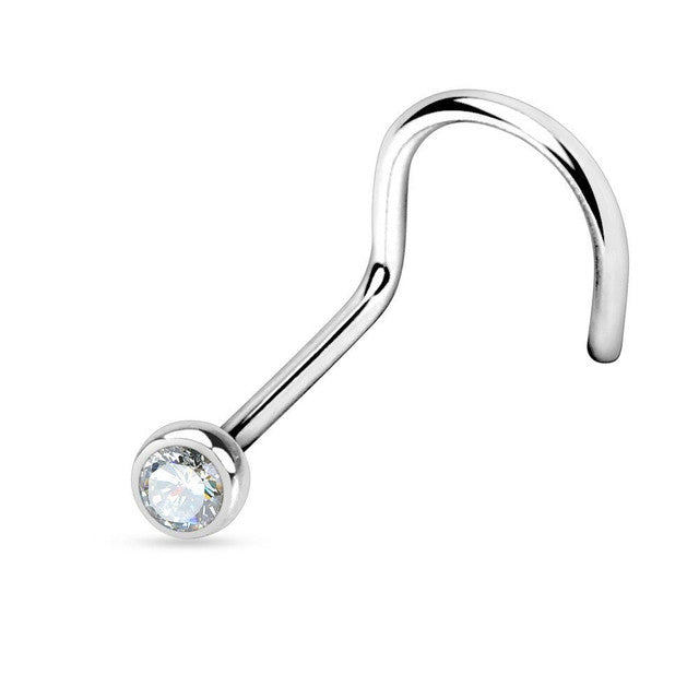 Surgical Steel Nose Screw with Bezel Set CZ - 18 & 20 Gauge - photo 2