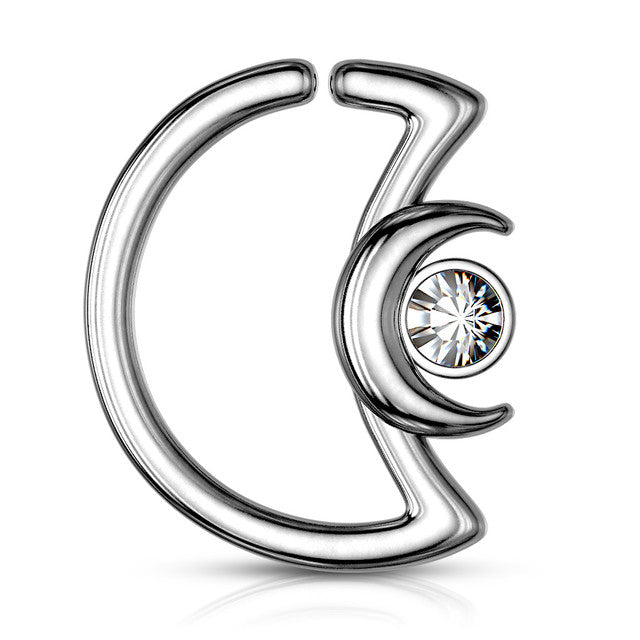 Surgical Steel 16 & 18 Gauge Crescent Moon Bezel CZ Bendable Hoop - photo 2