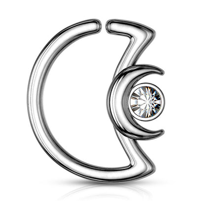 Surgical Steel 16 & 18 Gauge Crescent Moon Bezel CZ Bendable Hoop - photo 2
