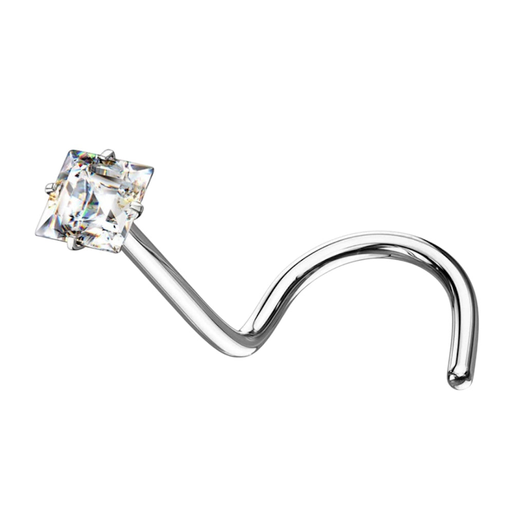 Surgical Steel 20 Gauge Corkscrew Nose Stud with Square CZ Top - photo 4