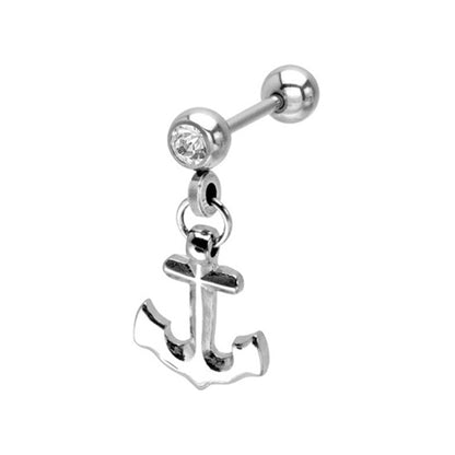 Surgical Steel 18 Gauge Cartilage Barbell with CZ Dangle Anchor - photo 3